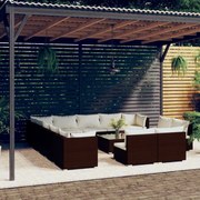 vidaXL 14 pcs conjunto lounge jardim c/ almofadões vime PE castanho