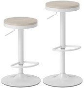 HOMCOM Conjunto de 2 bancos de bar, bancos de bar giratórios com assento de hévea, altura ajustável e apoio para os pés, branco | Aosom Portugal