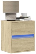 Mesa de cabeceira de parede com luzes LED carvalho sonoma