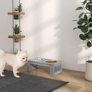 Comedouro Elevado para Cães com Suporte e 2 Tigelas Amovíveis de Aço Inoxidável 44x24x15 cm Cinza