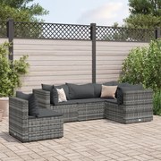 5 pcs conjunto lounge de jardim c/ almofadões vime PE cinzento