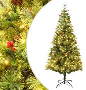 vidaXL Árvore de Natal com pinhas pré-iluminada 225 cm PVC e PE verde