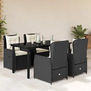 vidaXL 5 pcs conjunto de jantar p/ jardim c/ almofadões vime PE preto