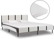 Cama com colchão 180x200 cm couro artificial branco e preto