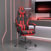 Cadeira gaming c/ apoio pés couro artificial preto e vermelho