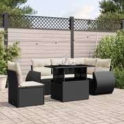 vidaXL 6 pcs conjunto sofás de jardim c/ almofadões vime PE preto