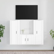 3 pcs conjunto móveis de TV madeira processada branco brilhante