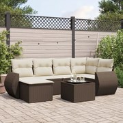 vidaXL 7 pcs conjunto de sofás jardim c/ almofadões vime PE castanho