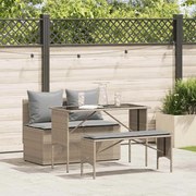 vidaXL 3 pcs conjunto de jantar p/ jardim com almofadões vime PE bege