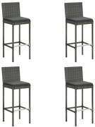 vidaXL Bancos de bar p/ jardim com almofadões 4 pcs vime PE cinzento