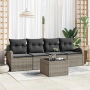 vidaXL Conjunto de Sofá de Jardim com 5 Peças da , Almofadas Cinzas em Rattan Sintético