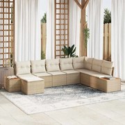 vidaXL Conjunto de Sofás de Jardim com 8 Peças e Almofadas Bege de Rattan Sintético e Acácia.