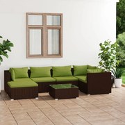 vidaXL 7 pcs conjunto lounge jardim c/ almofadões vime PE castanho