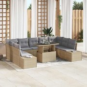 vidaXL Conjunto de Sofás de Jardim com 10 Peças e Almofadas Bege de Rattan Sintético