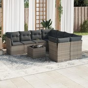 vidaXL 9 pcs conjunto sofás p/ jardim com almofadões vime PE cinzento