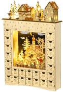 HOMCOM Calendário de Advento com Iluminação LED e 24 Gavetas de Contagem Regressiva Madeira Decoração de Natal 36x9x52 cm Madeira