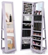 Armário para joias 2 em 1 com fechadura e espelho de corpo inteiro