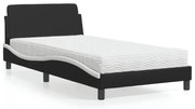 vidaXL Cama com colchão 100x200 cm couro artificial preto e branco