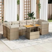 vidaXL 8 pcs conjunto de sofás p/ jardim com almofadões vime PE bege