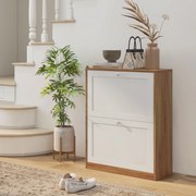 Sapateira Estreita com 2 Portas Prateleiras Ajustáveis para 12 Pares de Sapatos 60x24,5x75,5 cm Mdeira e Branco