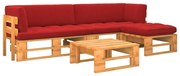 4 pcs conj. lounge paletes + almofadões pinho castanho mel