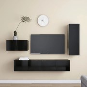 4 pcs conjunto de móveis de TV derivados de madeira preto
