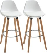 HOMCOM Conjunto de 2 Bancos de Bar Estofado em PU Bancos Altos de Cozinha com Pés de Madeira para Cozinha 38,5x42,5x91cm Branco | Aosom Portugal