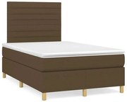Cama box spring c/ colchão/LED 120x190cm tecido castanho-escuro