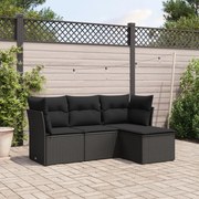 vidaXL 4 pcs conjunto de sofás para jardim c/ almofadões vime PE preto