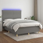 vidaXL Cama box spring c/ colchão e LED 140x190 cm tecido cinza-escuro