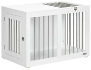 PawHut Gaiola para Cães com 2 Portas Bloqueáveis Casa para Cães de Tamanho Médio para Interior e Mesa Auxiliar 80x50x56,5 cm Branco | Aosom Portugal