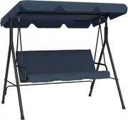Outsunny Baloiço de Jardim Exterior de 3 Lugares com Toldo Ajustável e Estrutura de Aço 172x118x153 cm Azul-Marinho | Aosom Portugal