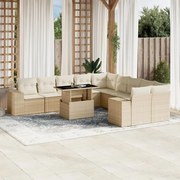 vidaXL 11 pcs conjunto sofás de jardim c/ almofadões vime PE bege