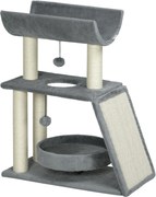 PawHut Arranhador para Gatos Altura 76 cm com 4 Postes de Arranhar Cama Plataforma em U Almofada para Arranhar Cinzento | Aosom Portugal
