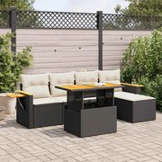 7 pcs conjunto sofás jardim c/ almofadões vime PE/acácia preto