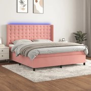 Cama box spring c/ colchão/LED 180x200 cm veludo rosa