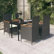 vidaXL 5 pcs conjunto de jantar p/ jardim c/ almofadões preto