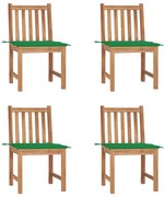 vidaXL Cadeiras de jardim c/ almofadões 4 pcs madeira de teca maciça