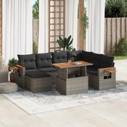 vidaXL 8 pcs conjunto sofás de jardim c/ almofadões vime PE cinzento