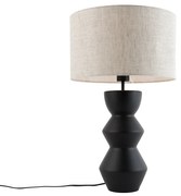 Candeeiro de mesa design preto com cúpula de tecido cinzento claro 35 cm - Alisia