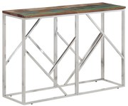 vidaXL Mesa consola aço inoxidável/madeira recuperada maciça prateado