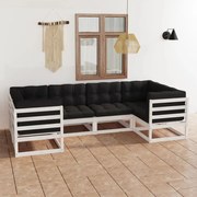 vidaXL 6 pcs conjunto lounge jardim c/ almofadões pinho maciço branco