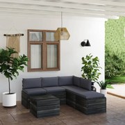 6 pcs conjunto lounge de paletes p/ jardim com almofadões pinho