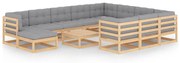 12 pcs conjunto lounge de jardim com almofadões pinho maciço