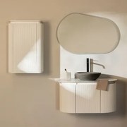 Conjunto De Móvel De Casa De Banho Em Madeira Carsone Branco & Branco & Cimento Cinzento Redondo Ø40 Cm Tarsis & Oval Led E - Sklum