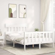 vidaXL Estrutura de cama de casal c/ cabeceira madeira maciça branco
