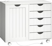 HOMCOM Móvel para Impressora com Estação de Carga e Rodas 5 Gavetas Portas USB Prateleira Ajustável Branco | Aosom Portugal