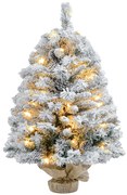 HOMCOM Árvore de Natal com Luzes LED 90 cm Árvore de Natal Artificial Nevado com 133 Ramos 14 Pinhas e Suporte de Metal Verde