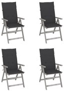 vidaXL Cadeiras jardim reclináveis c/ almofadões 4 pcs acácia maciça