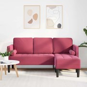 vidaXL Sofá de 3 Lugares com Chaise L em Veludo Vermelho Vinho de 160 cm